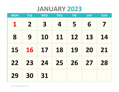 monday 2023 calendar printable